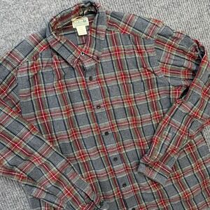 LL Bean Flannel Shirt Mens Large Gray Scotch Tartan Plaid Button Down Chore‎